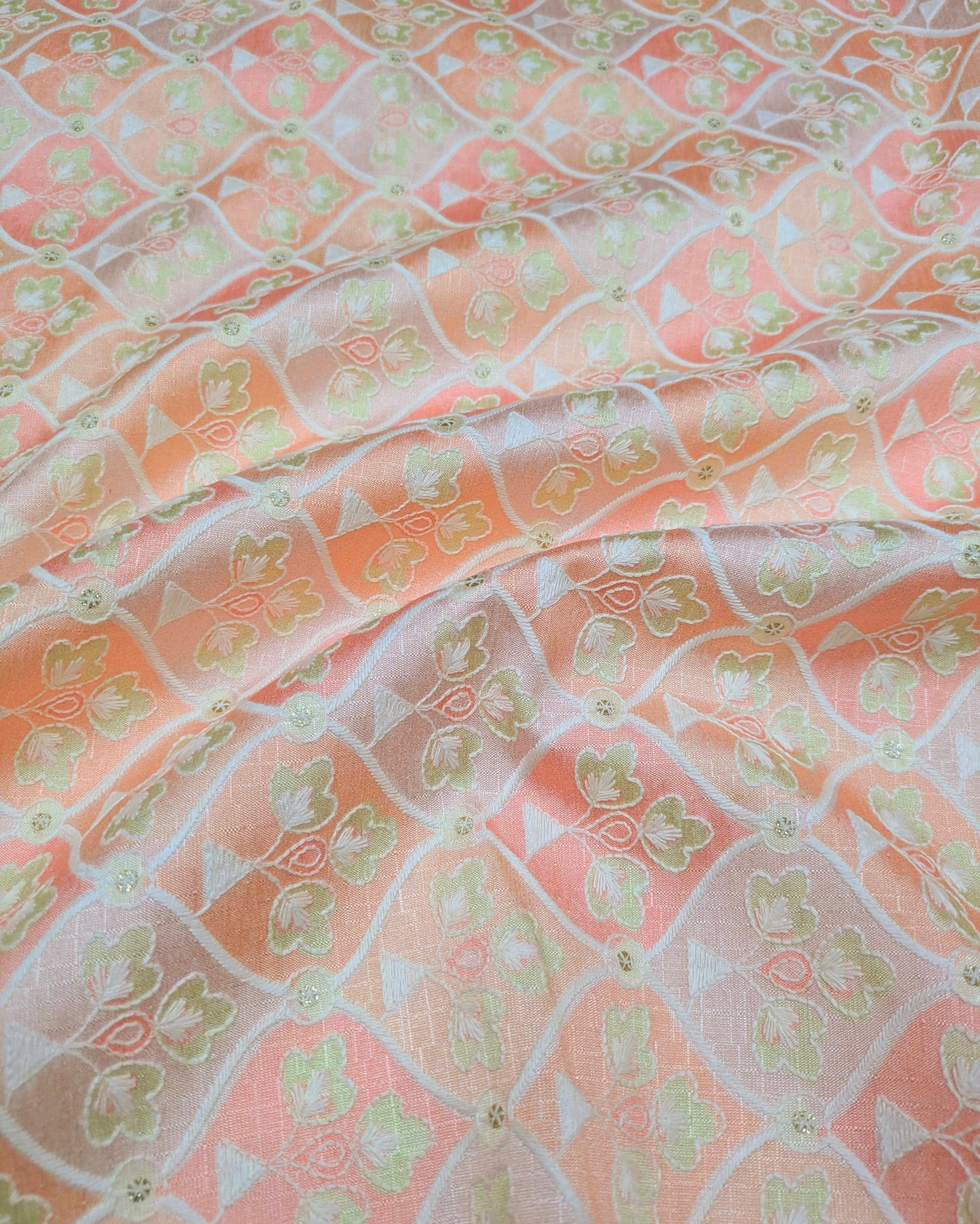 Peach embroidered fabric, Thread embroidery, Bridesmaid dress, Wedding dress, Embroidery art, Luxury fabric, Indian fabric - NFAF869