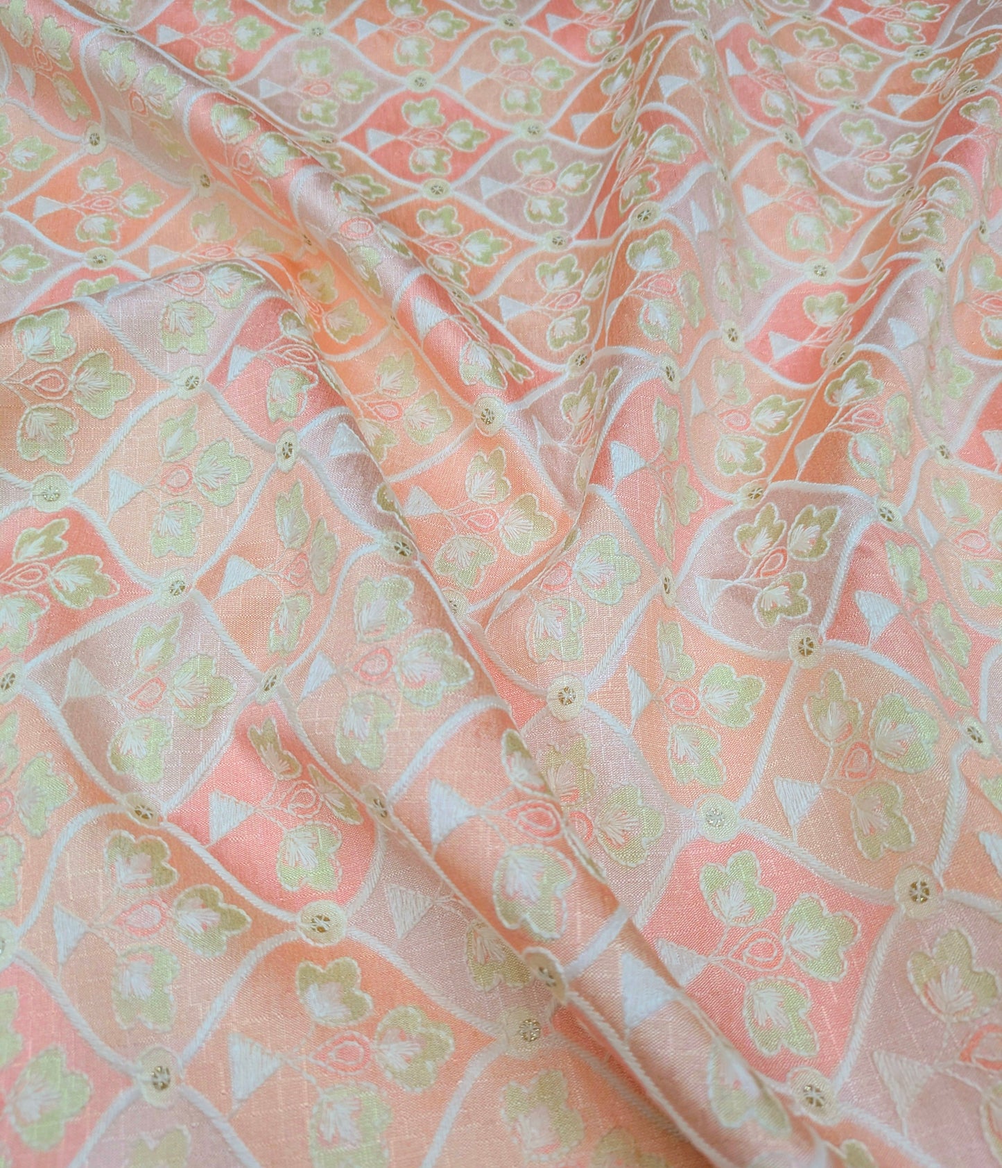 Peach embroidered fabric, Thread embroidery, Bridesmaid dress, Wedding dress, Embroidery art, Luxury fabric, Indian fabric - NFAF869
