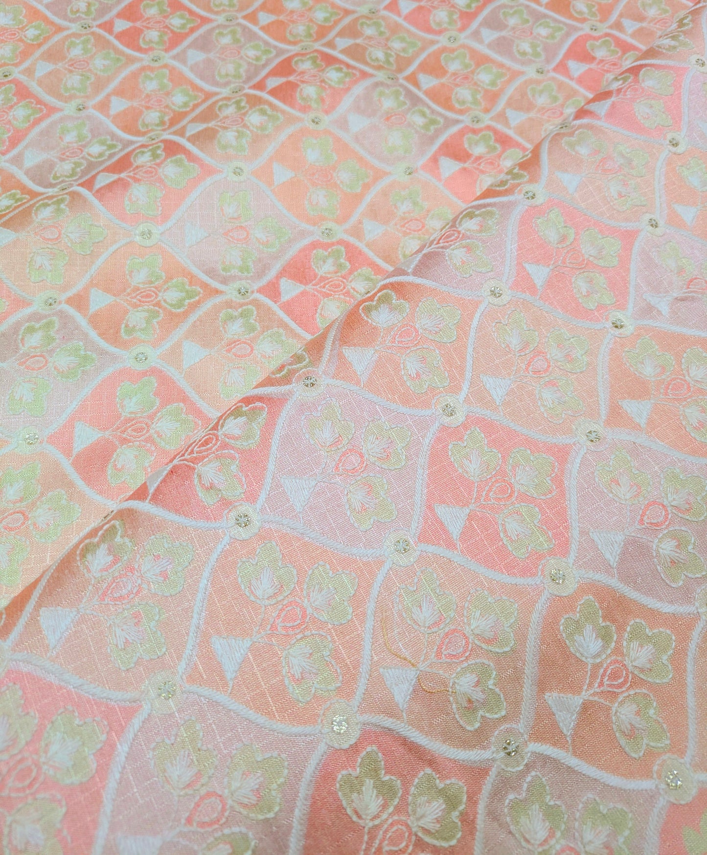 Peach embroidered fabric, Thread embroidery, Bridesmaid dress, Wedding dress, Embroidery art, Luxury fabric, Indian fabric - NFAF869