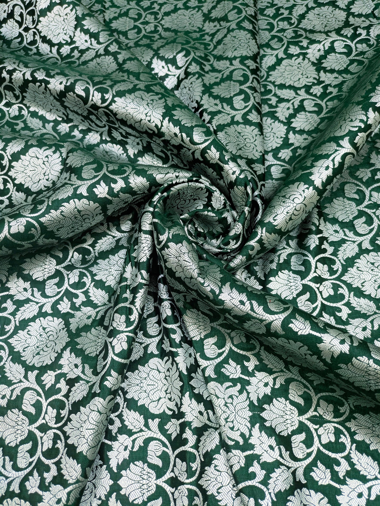 Green and Silver Rayon silk brocade fabric, Wedding fabric, Home décor fabric, Flower brocade, Metallic brocade, Rayon silk brocade - NFAF86