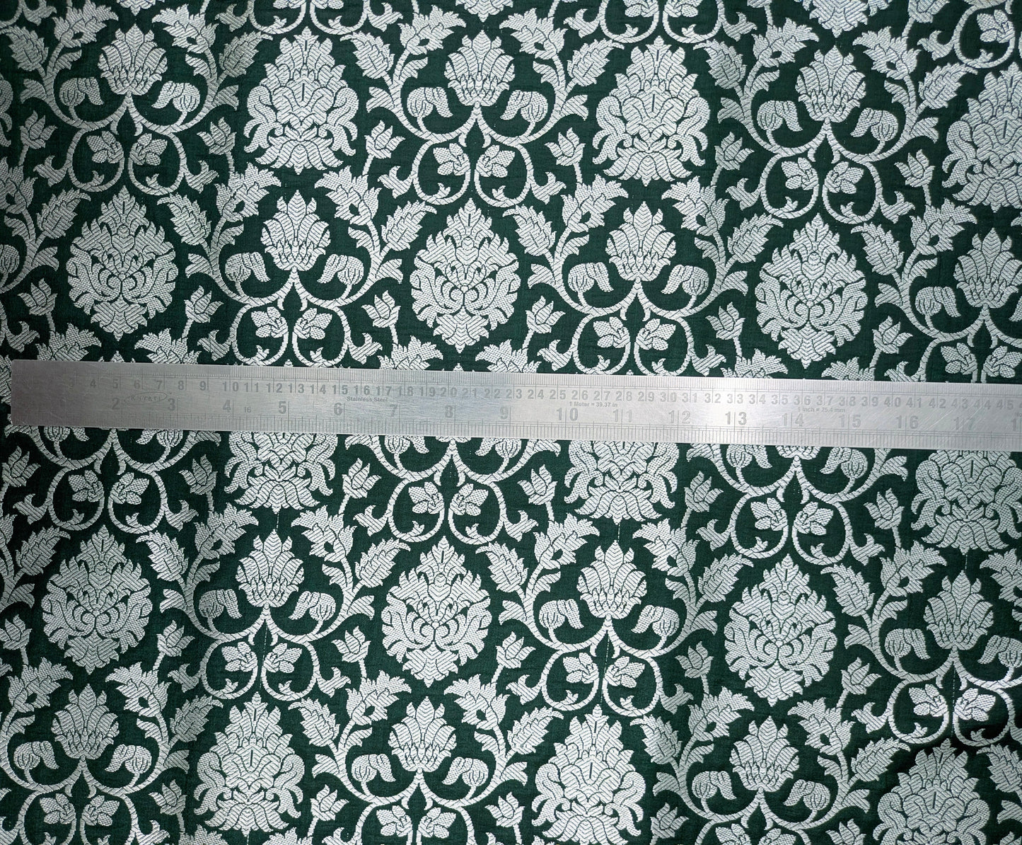 Green and Silver Rayon silk brocade fabric, Wedding fabric, Home décor fabric, Flower brocade, Metallic brocade, Rayon silk brocade - NFAF86