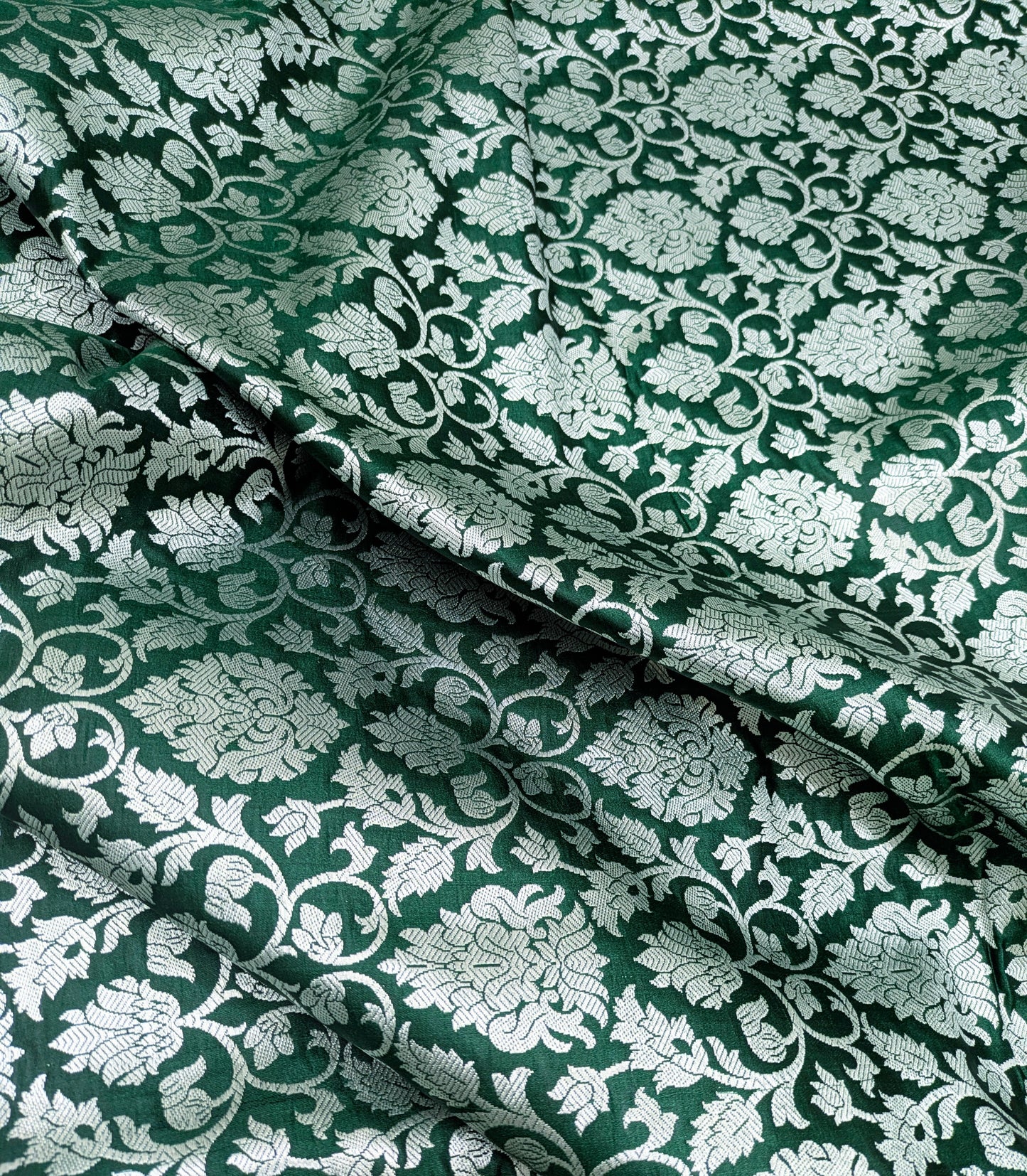 Green and Silver Rayon silk brocade fabric, Wedding fabric, Home décor fabric, Flower brocade, Metallic brocade, Rayon silk brocade - NFAF86