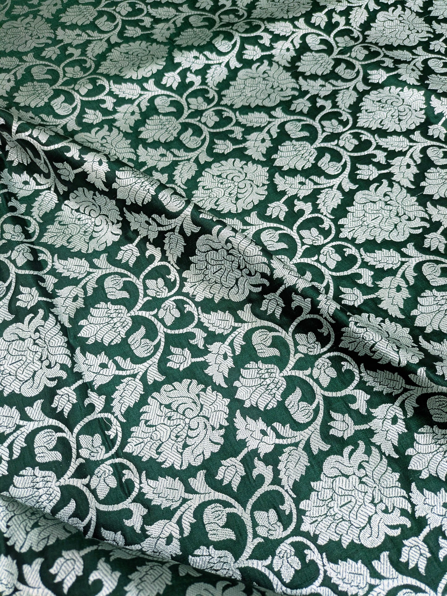 Green and Silver Rayon silk brocade fabric, Wedding fabric, Home décor fabric, Flower brocade, Metallic brocade, Rayon silk brocade - NFAF86