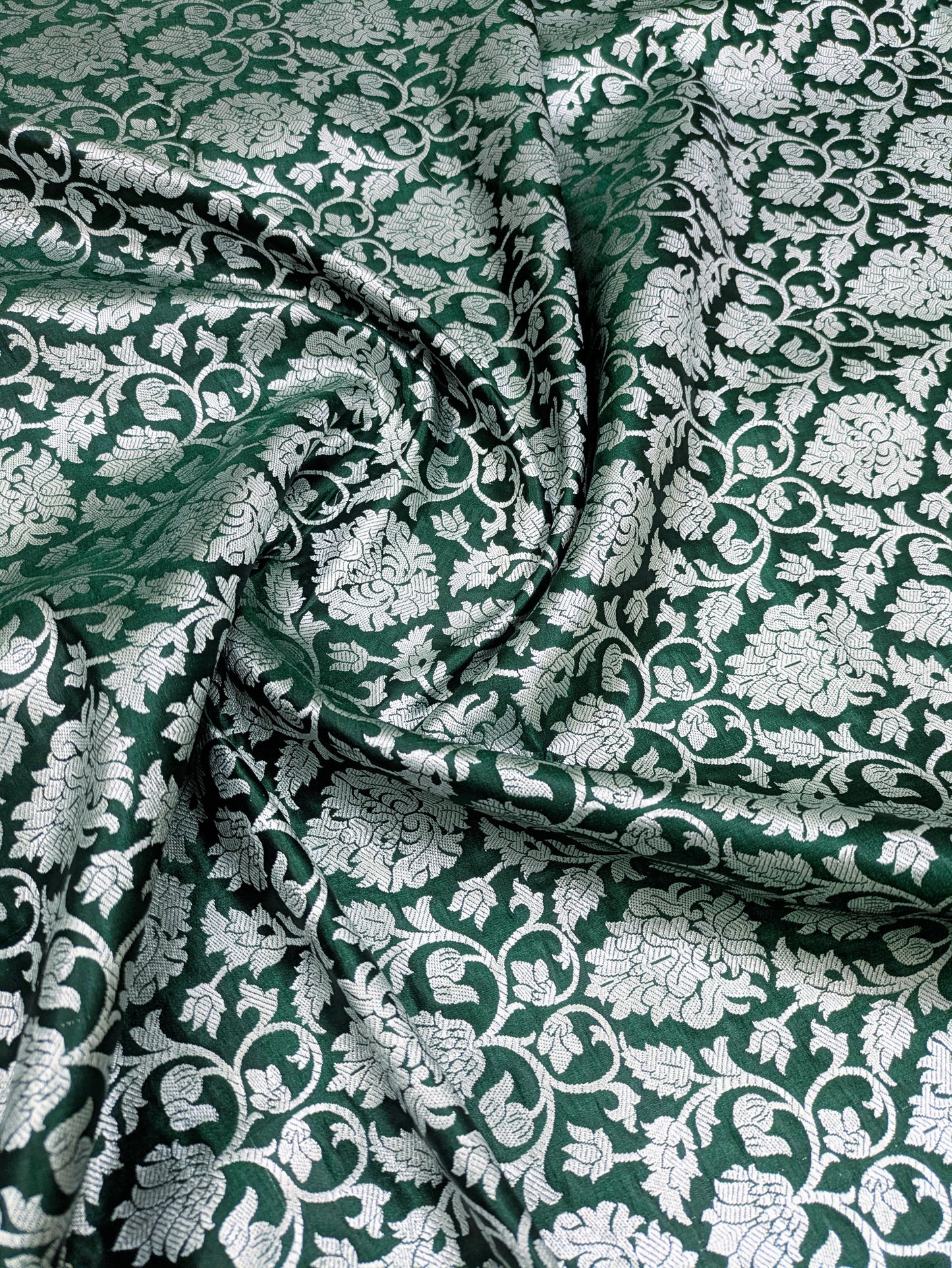 Green and Silver Rayon silk brocade fabric, Wedding fabric, Home décor fabric, Flower brocade, Metallic brocade, Rayon silk brocade - NFAF86