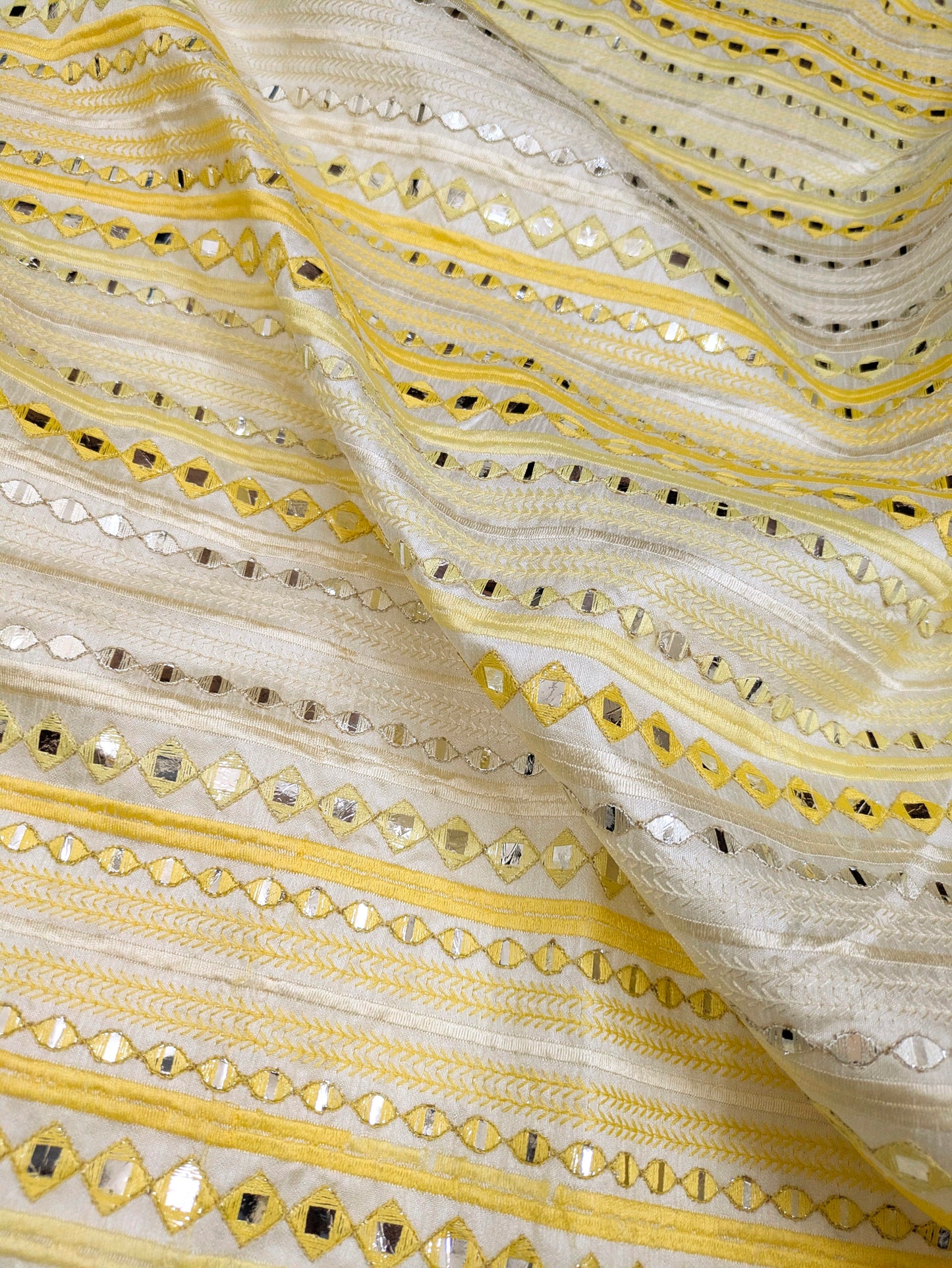 Yellow embroidered fabric, Wedding dress, Fabric store, Luxury fabric, Thread embroidery, Indian fabric, Couture fashion, Royal fabric - NFAF877