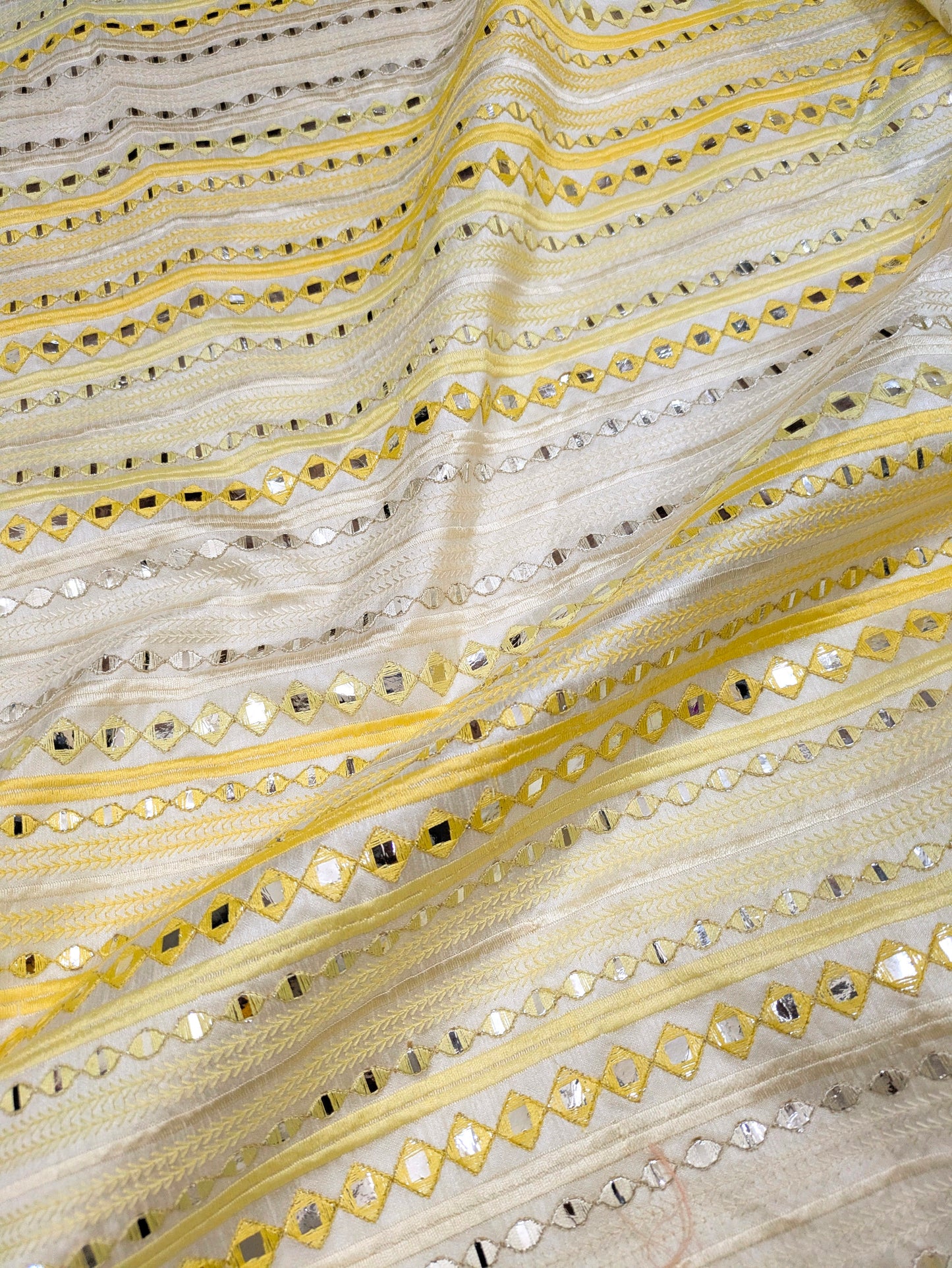 Yellow embroidered fabric, Wedding dress, Fabric store, Luxury fabric, Thread embroidery, Indian fabric, Couture fashion, Royal fabric - NFAF877