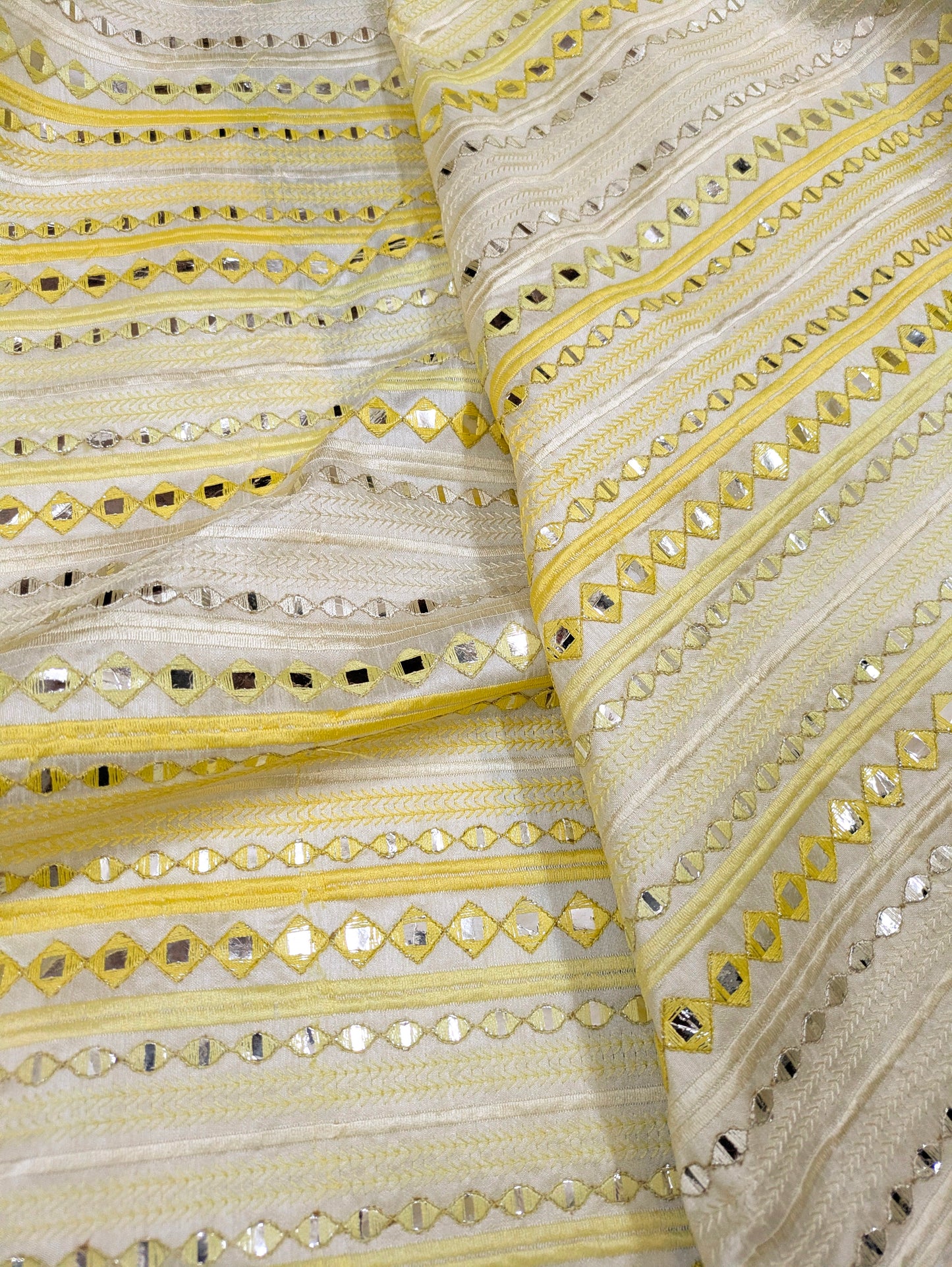 Yellow embroidered fabric, Wedding dress, Fabric store, Luxury fabric, Thread embroidery, Indian fabric, Couture fashion, Royal fabric - NFAF877