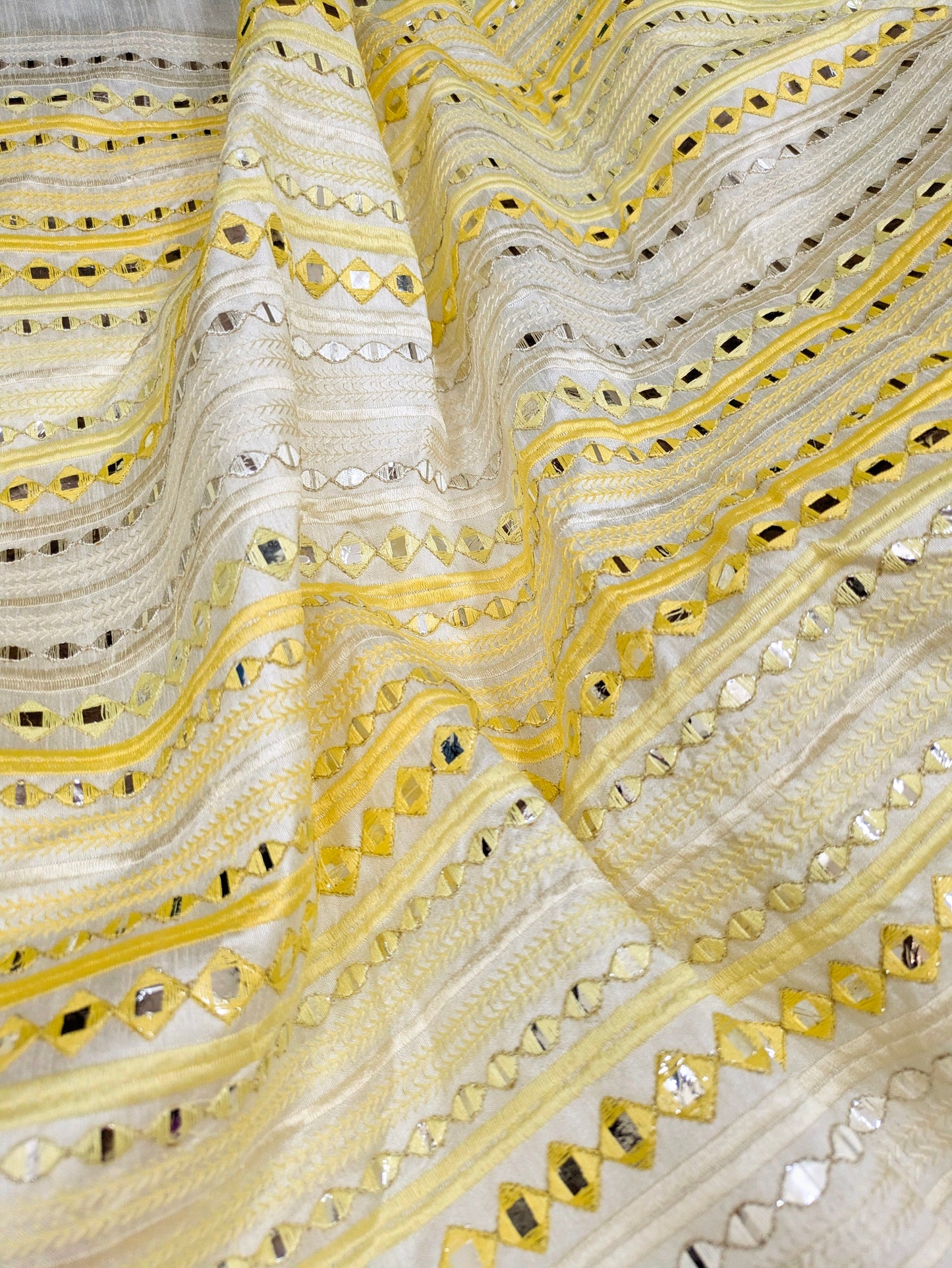 Yellow embroidered fabric, Wedding dress, Fabric store, Luxury fabric, Thread embroidery, Indian fabric, Couture fashion, Royal fabric - NFAF877
