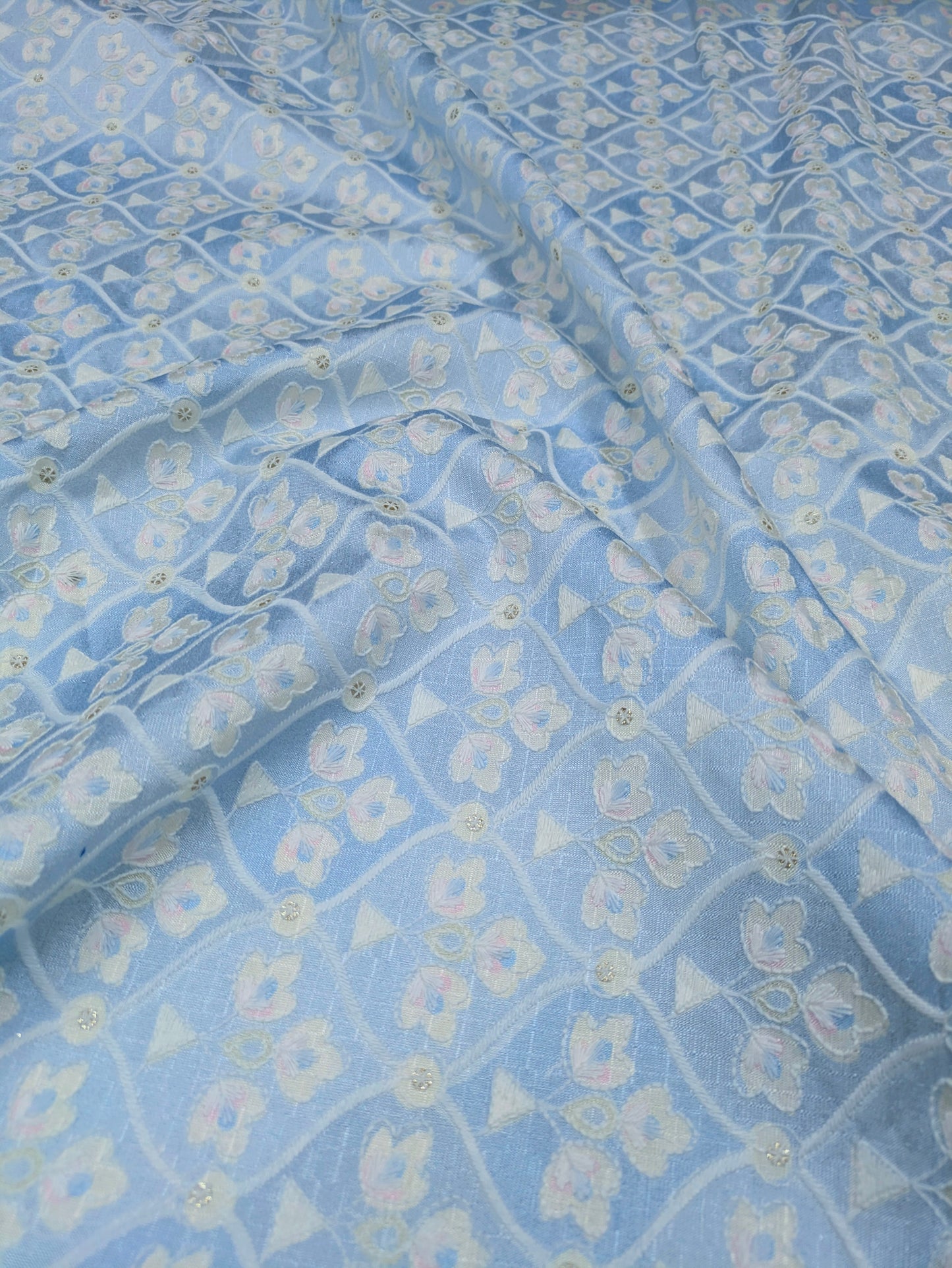 Blue embroidered fabric, Thread embroidery, Embroidery design, Wedding inspiration, Couture fashion, Fashion fabric - NFAF886