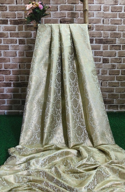 Indian Banarasi Brocade fabric in Green and Gold color, Multiple lengths will come in the continuous Piece - NF905