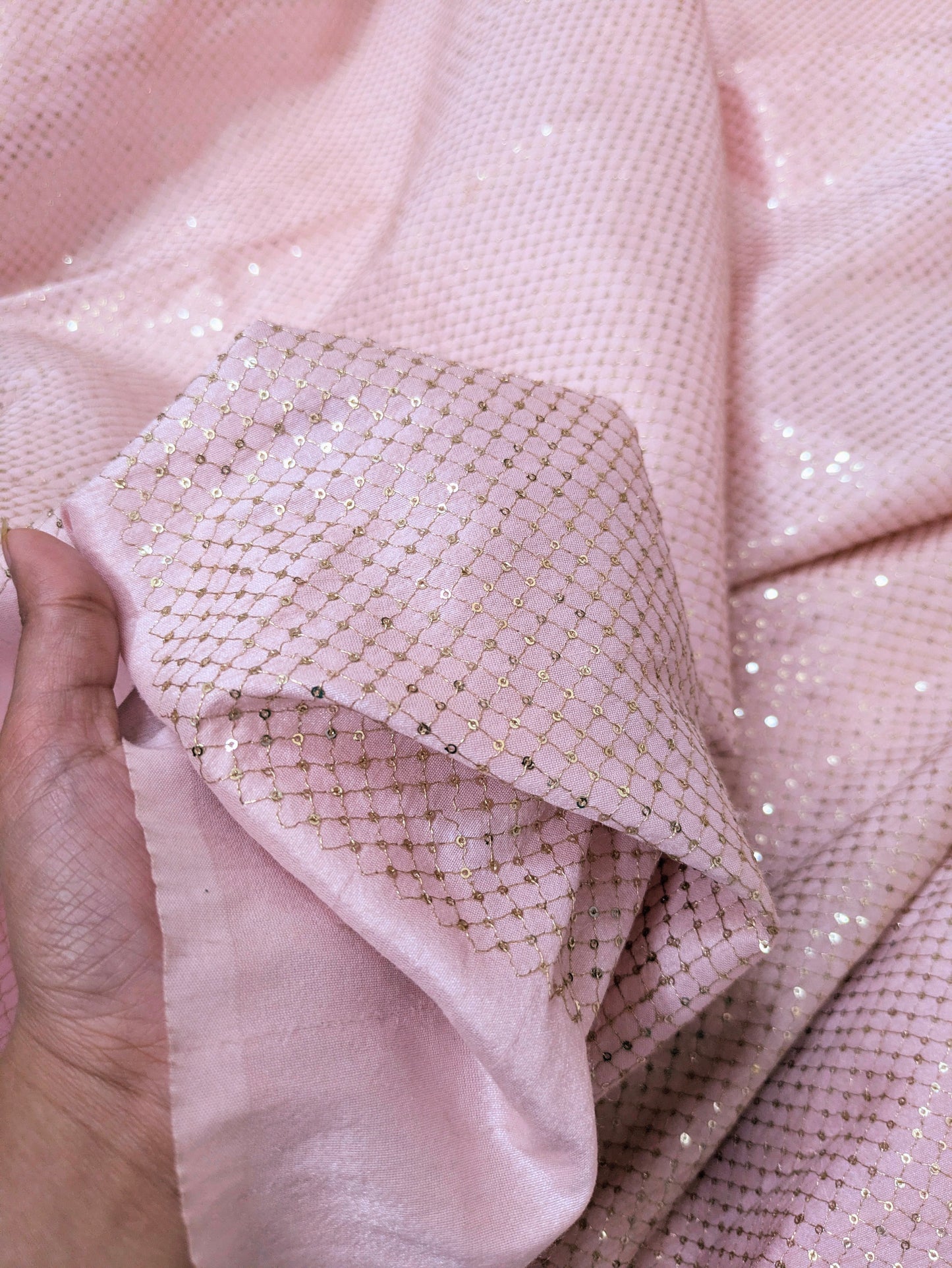 Pink and gold embroidered fabric, Couture fashion, Wedding inspiration, Wedding dress, Royal fabric, Embroidery art - NFAF923