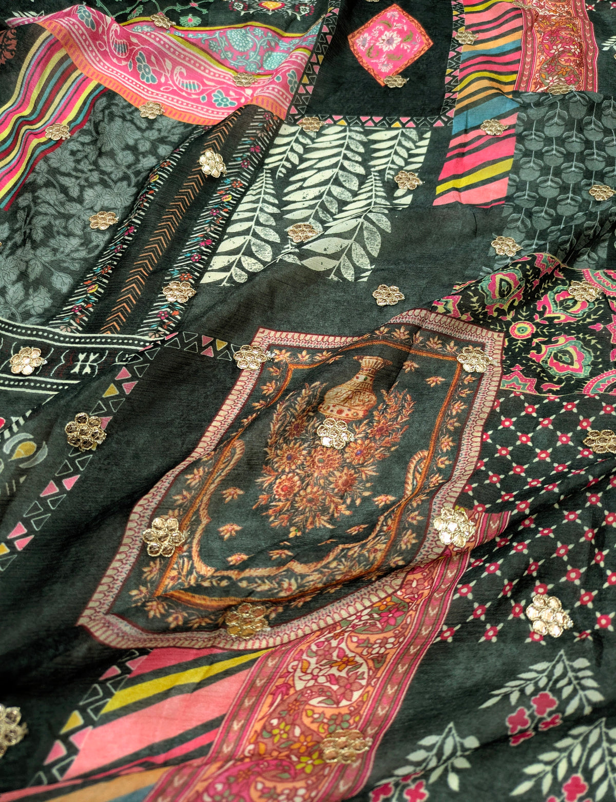 Black embroidered fabric, Wedding dress, Wedding inspiration, Embroidery art, Gold fabric, Luxury fabric, Fashion fabric - NFAF933