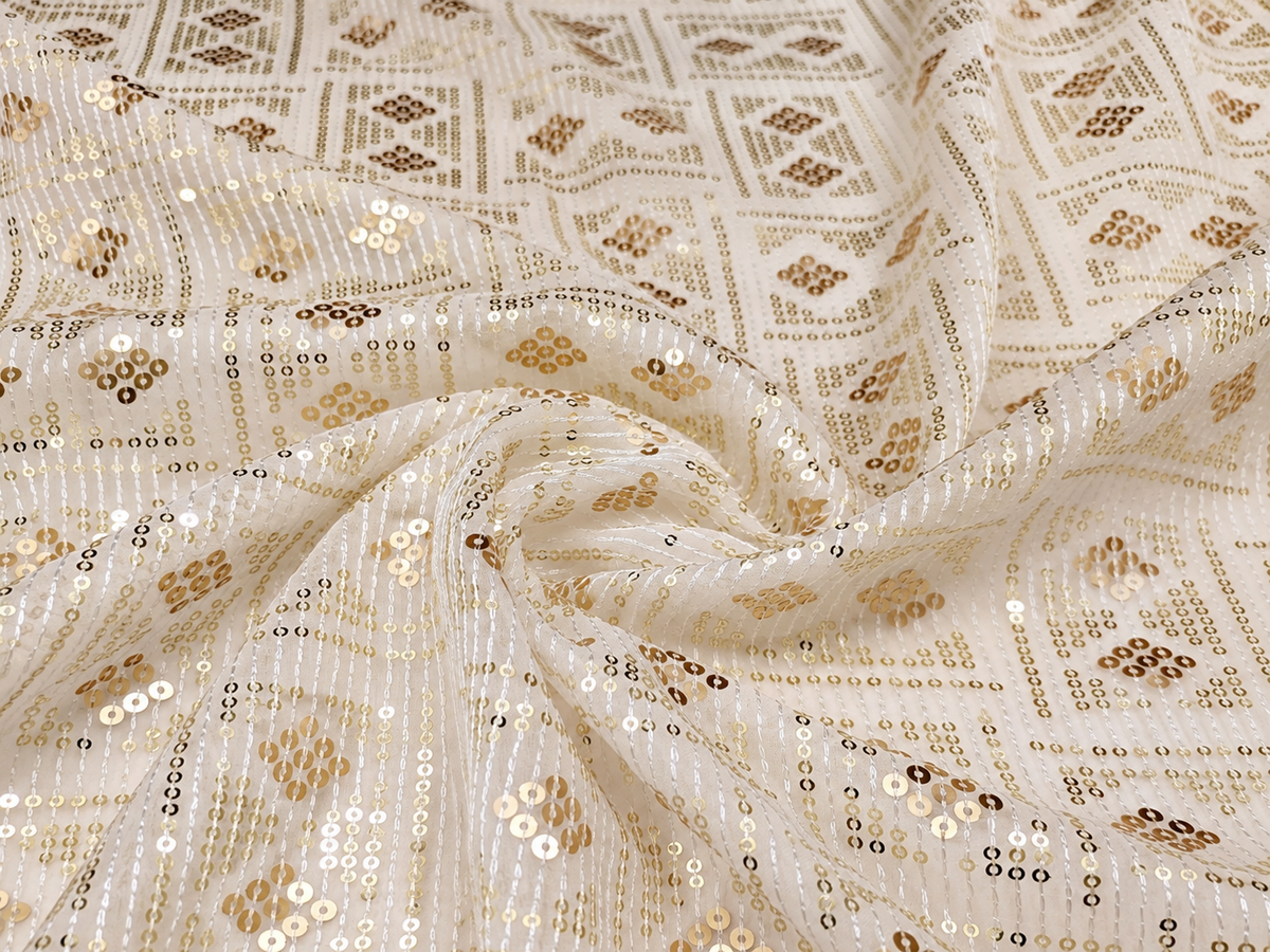 Off white embroidered fabric, Sequins Organza Fabric, Haute couture, Couture fashion, Embroidery art, Embroidery design, Fashion fabric - NFAF934