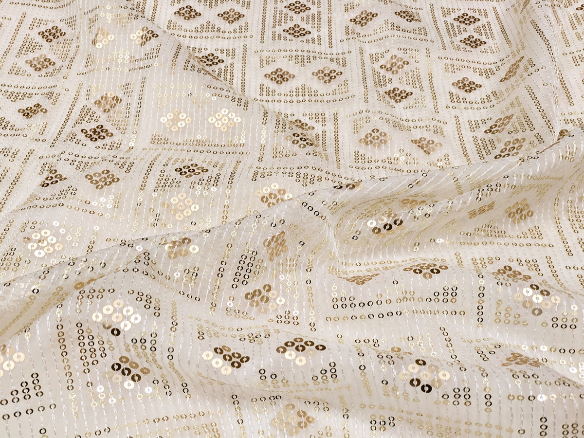 Off white embroidered fabric, Sequins Organza Fabric, Haute couture, Couture fashion, Embroidery art, Embroidery design, Fashion fabric - NFAF934