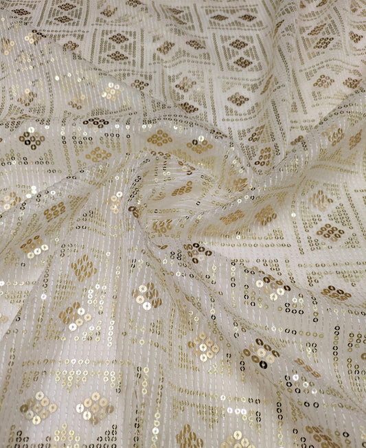Off white embroidered fabric, Sequins Organza Fabric, Haute couture, Couture fashion, Embroidery art, Embroidery design, Fashion fabric - NFAF934