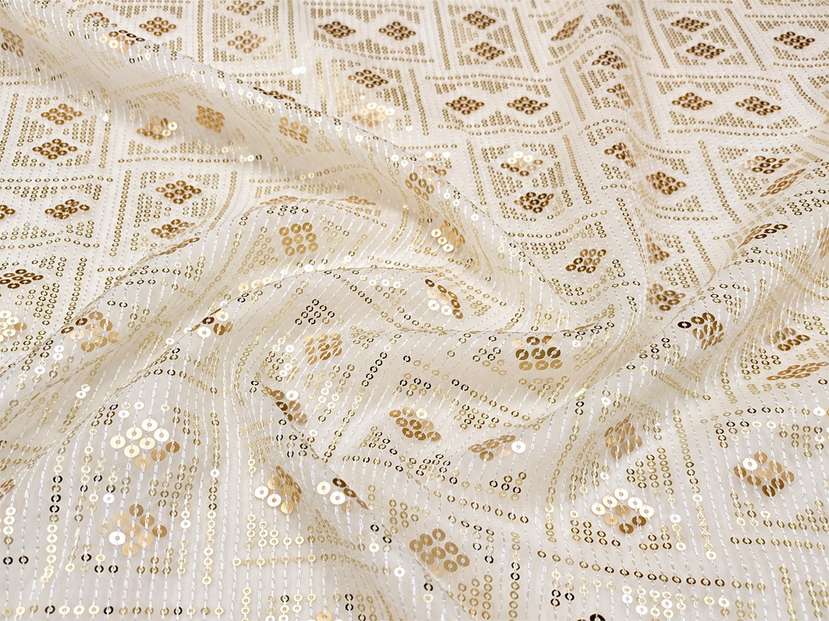 Off white embroidered fabric, Sequins Organza Fabric, Haute couture, Couture fashion, Embroidery art, Embroidery design, Fashion fabric - NFAF934