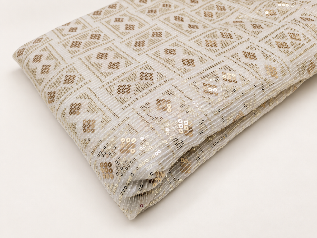 Off white embroidered fabric, Sequins Organza Fabric, Haute couture, Couture fashion, Embroidery art, Embroidery design, Fashion fabric - NFAF934