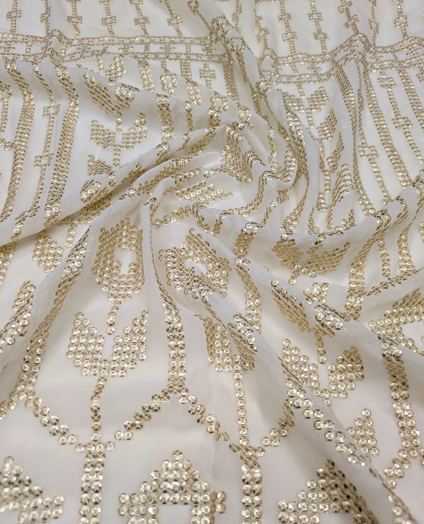 Off-White embroidered fabric, Wedding dress, Royal fabric, Luxury fabric, Fashion fabric, Fabric store, Embroidery art, Indian fabric - NFAF945