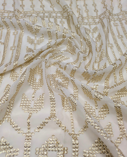 Off-White embroidered fabric, Wedding dress, Royal fabric, Luxury fabric, Fashion fabric, Fabric store, Embroidery art, Indian fabric - NFAF945