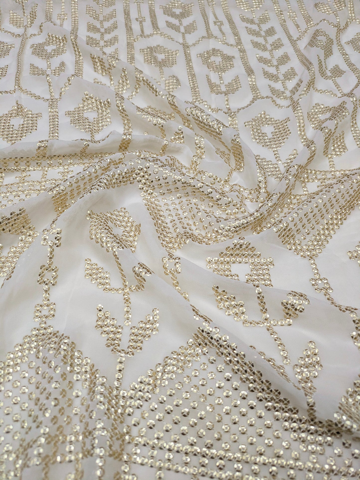 Off-White embroidered fabric, Wedding dress, Royal fabric, Luxury fabric, Fashion fabric, Fabric store, Embroidery art, Indian fabric - NFAF945