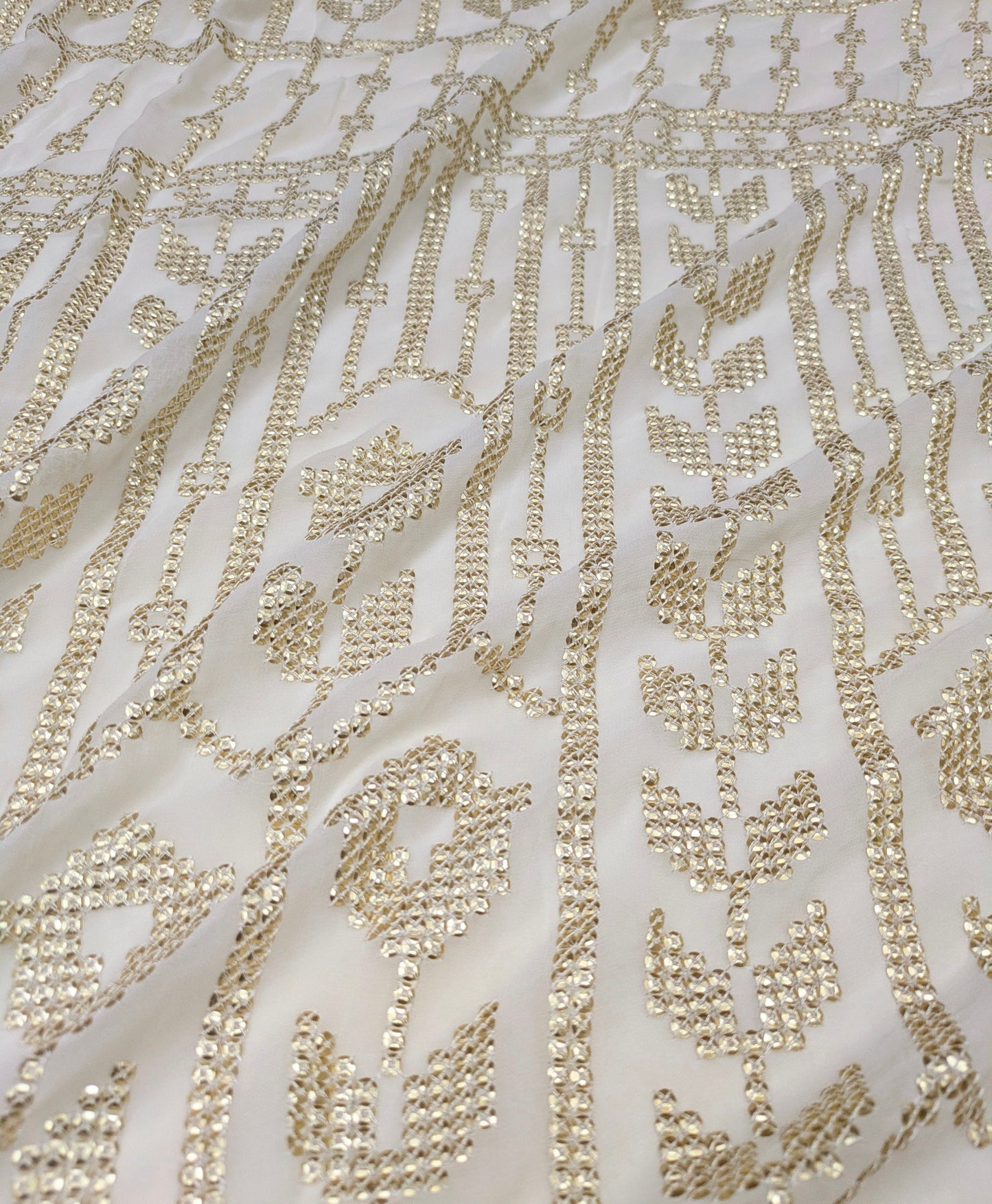 Off-White embroidered fabric, Wedding dress, Royal fabric, Luxury fabric, Fashion fabric, Fabric store, Embroidery art, Indian fabric - NFAF945