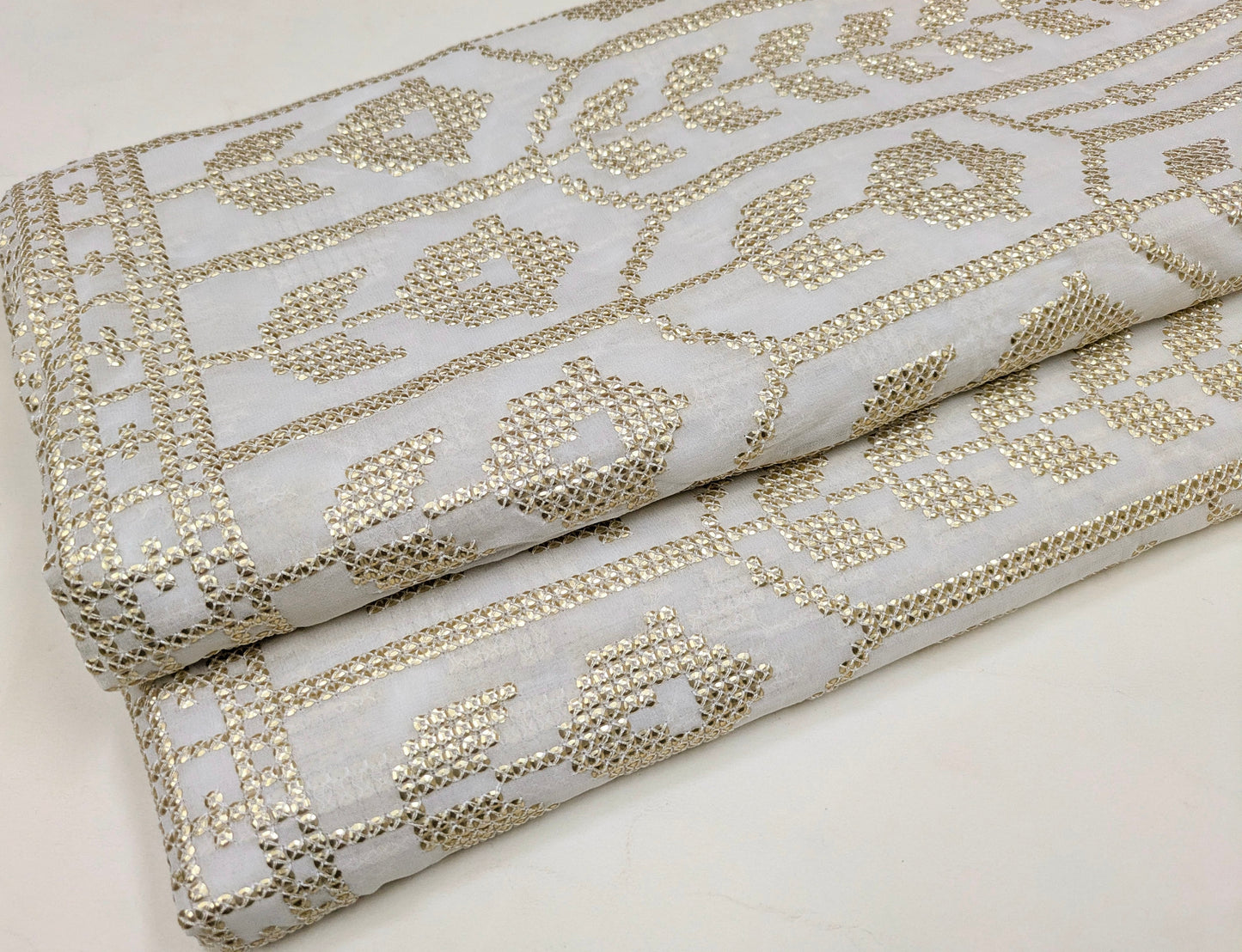 Off-White embroidered fabric, Wedding dress, Royal fabric, Luxury fabric, Fashion fabric, Fabric store, Embroidery art, Indian fabric - NFAF945