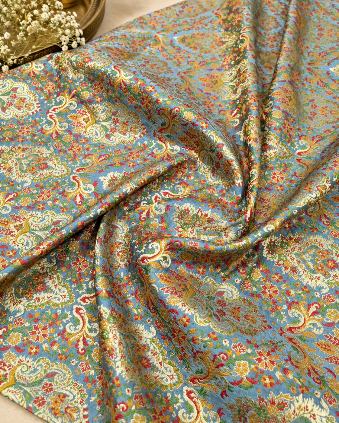 Brocade fabric Gray Gold Jacquard fabric Gifts for her Wedding bridal dress fabric brocadeLuxury Dress Brocade fabric by the yard  -NFAF94