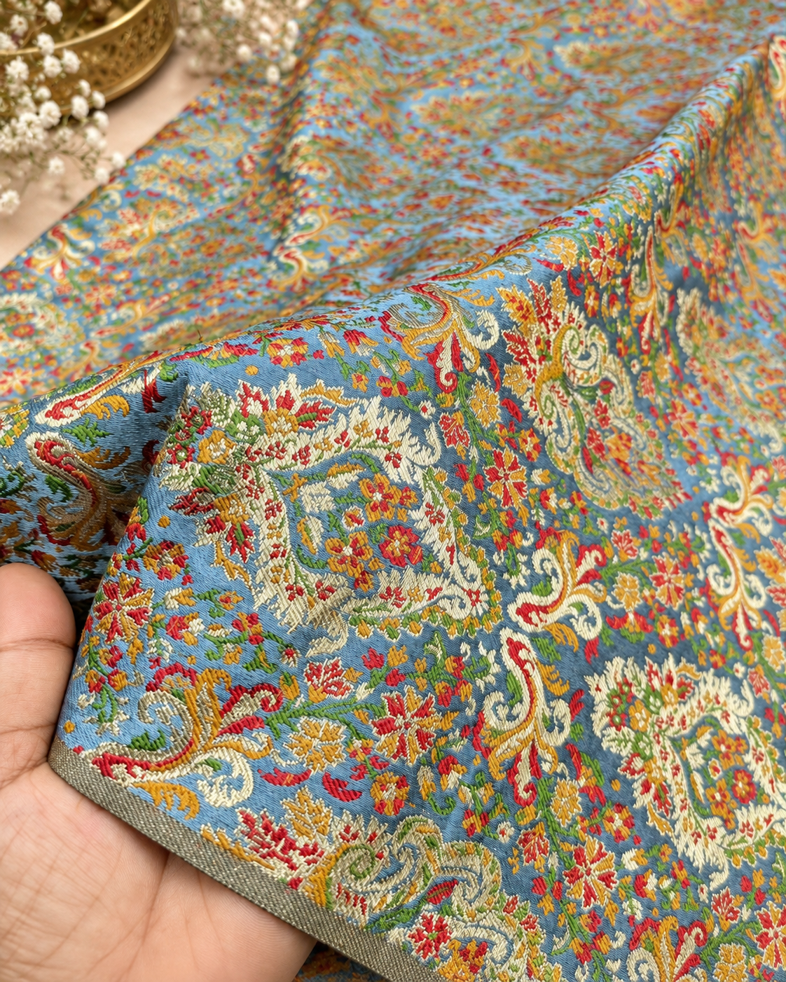 Brocade fabric Gray Gold Jacquard fabric Gifts for her Wedding bridal dress fabric brocadeLuxury Dress Brocade fabric by the yard  -NFAF94