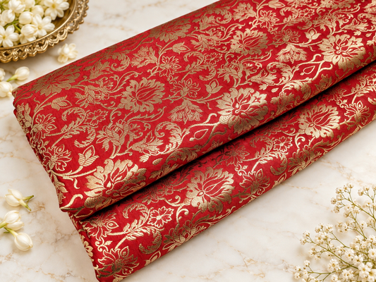 Brocade fabric Jacquard damask fabric Red Gold brocade Wedding bridal Dress fabric Silk Brocade Home Decor Upholsery Fabric By the Yard