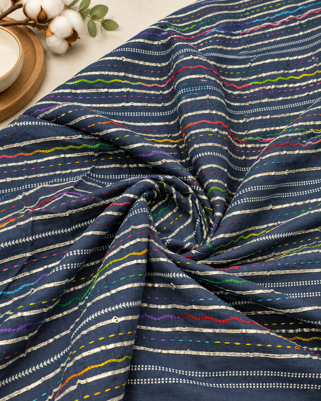 Blue embroidered Fabric, Thread embroidery, Couture fashion, Luxury fabric, Embroidery art, Handmade, Fashion fabric, Indian fabric - NFAF106