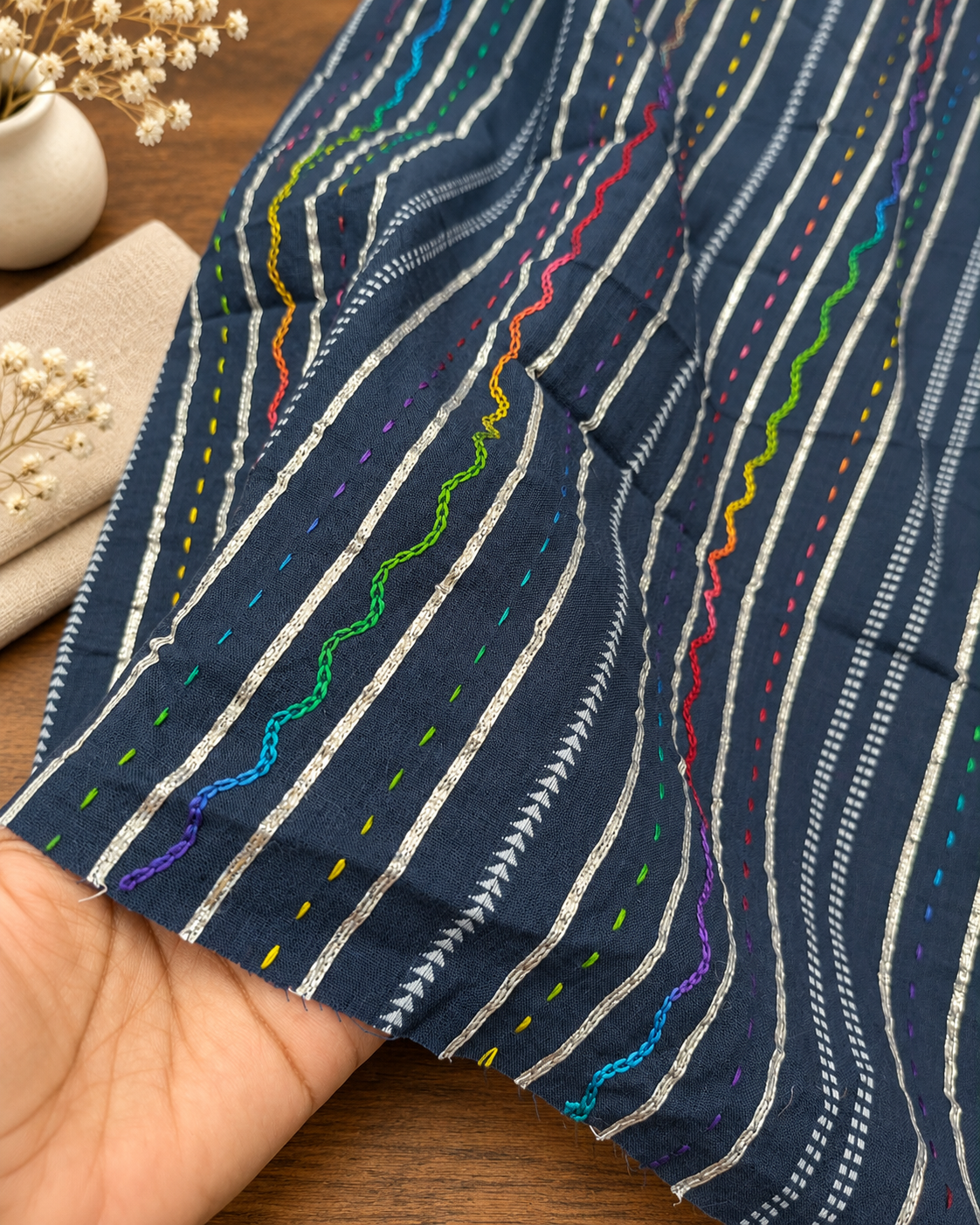 Blue embroidered Fabric, Thread embroidery, Couture fashion, Luxury fabric, Embroidery art, Handmade, Fashion fabric, Indian fabric - NFAF106