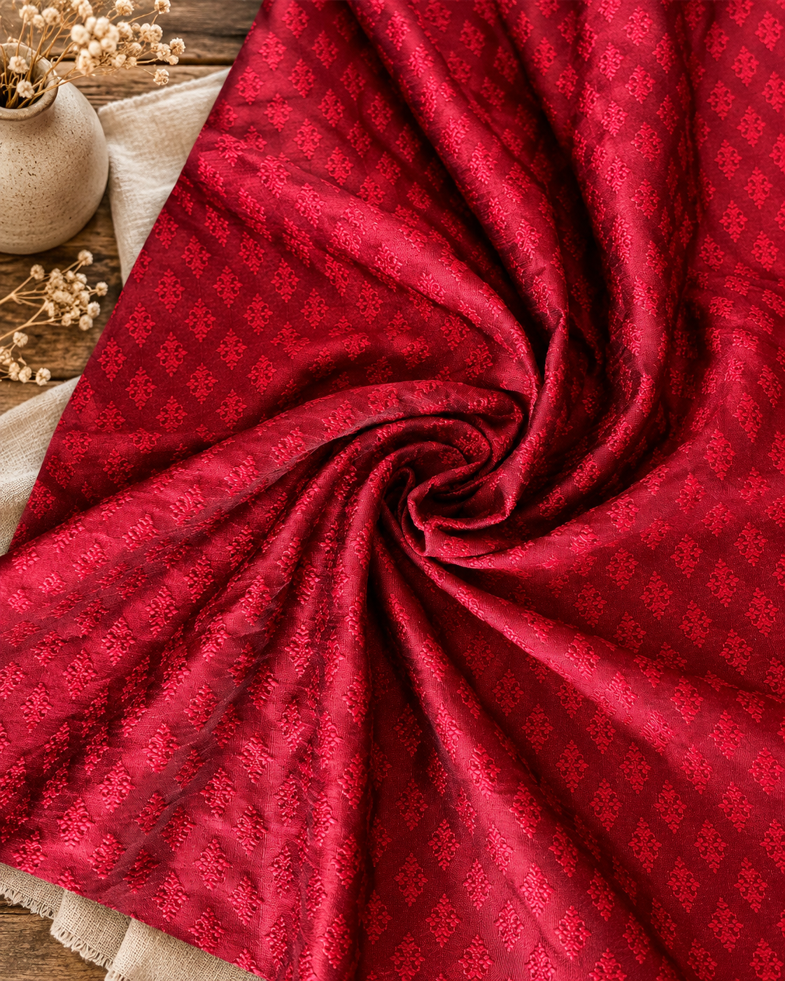 Brocade fabric Red Jacquard damask fabric Artisanal Texture Fashion Fabric Wedding bridal dress fabric Home decor fabric by the yard-NFAF130