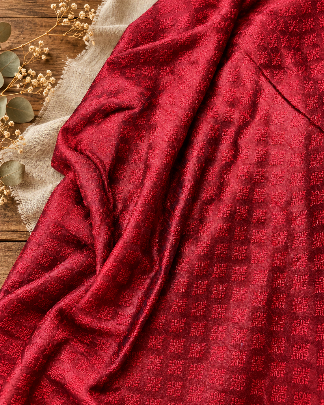 Brocade fabric Red Jacquard damask fabric Artisanal Texture Fashion Fabric Wedding bridal dress fabric Home decor fabric by the yard-NFAF130