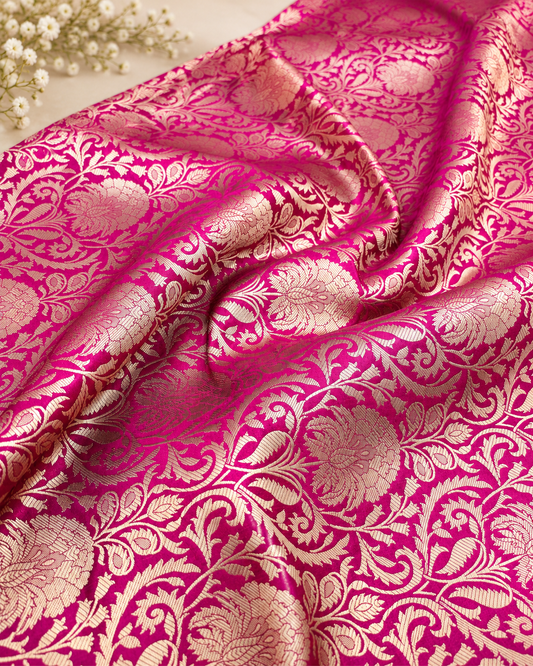 Indian banarasi brocade fabric, Pink Gold Flower brocade fabric, Wedding fabric, Rayon silk brocade, Gothic fabric, Designer fabric - NFAF137