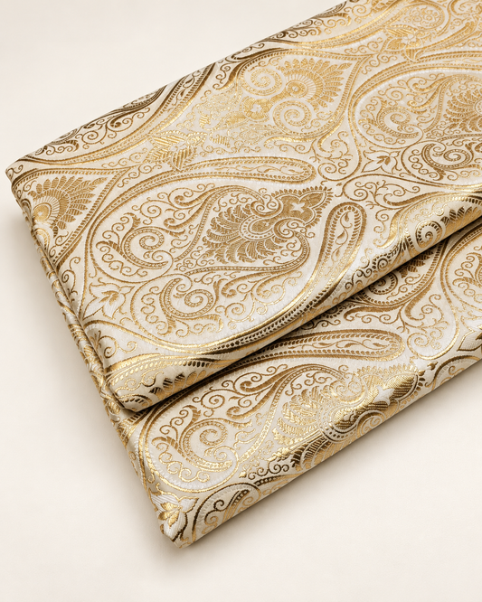 Beige gold damask jacquard brocade fabric, Home décor fabric, Theatre costume, Vintage textile, Renaissance fabric - NFAF139