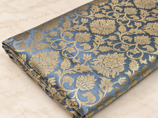 Banarasi brocade fabric, Gray gold Wedding fabric, Jacquard fabric, Rayon silk brocade, Historical fabric, Fabric by the yard/meter - NFAF13