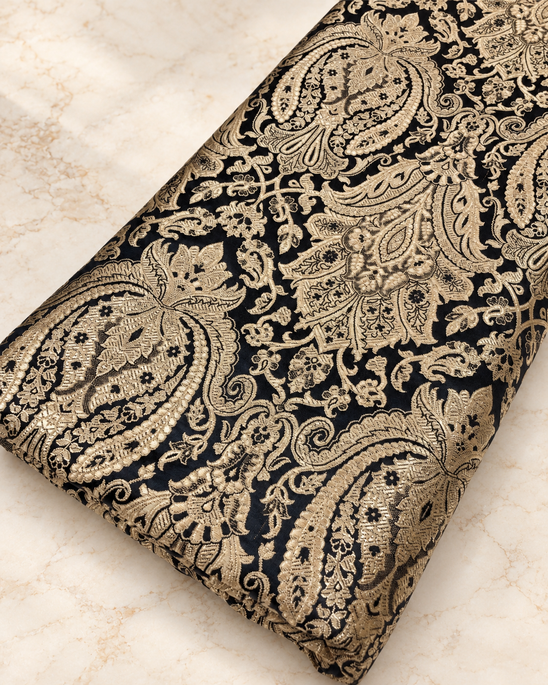 Indian Brocade fabric Jacquard damask fabric Black Gold fabric Wedding bridal fabric Luxury dress fabric Upholstery fabric by the yard NFAF142