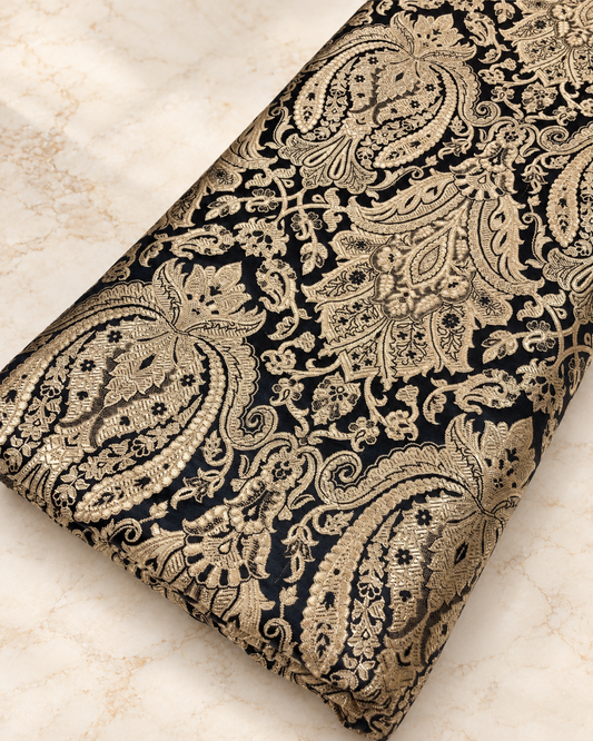 Indian Brocade fabric Jacquard damask fabric Black Gold fabric Wedding bridal fabric Luxury dress fabric Upholstery fabric by the yard NFAF142
