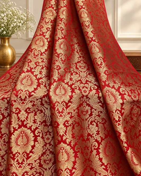 Brocade fabric Red Gold silk Brocade Jacquard Damask Wedding Bridal Indian Dress Banarasi Saree Drapery Brokat tissu fabric by the yard