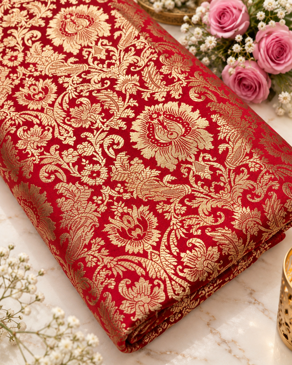 Brocade fabric Red Gold silk Brocade Jacquard Damask Wedding Bridal Indian Dress Banarasi Saree Drapery Brokat tissu fabric by the yard