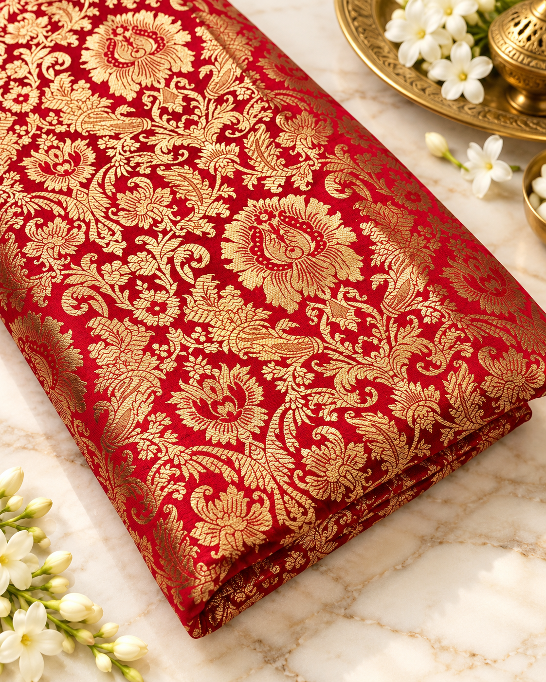 Brocade fabric Red Gold silk Brocade Jacquard Damask Wedding Bridal Indian Dress Banarasi Saree Drapery Brokat tissu fabric by the yard