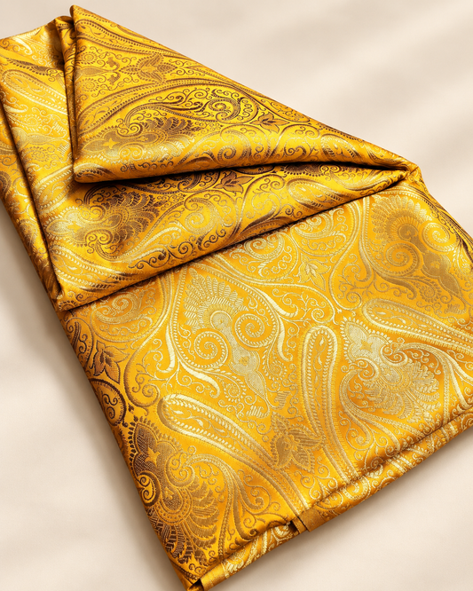 Banarasi brocade fabric Yellow gold Wedding Dress fabric Floral brocade Jacquard fabric Home Decor Upholstry Brocade Fabric by the yard