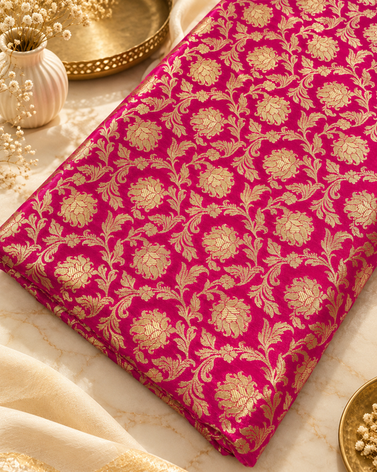 Brocade fabric Pink Gold Rayon silk Jacquard Brokat Tissu Designer Jacquard Fabric Luxury Wedding fabric, Fabric by the yard/ meter -NFAF204