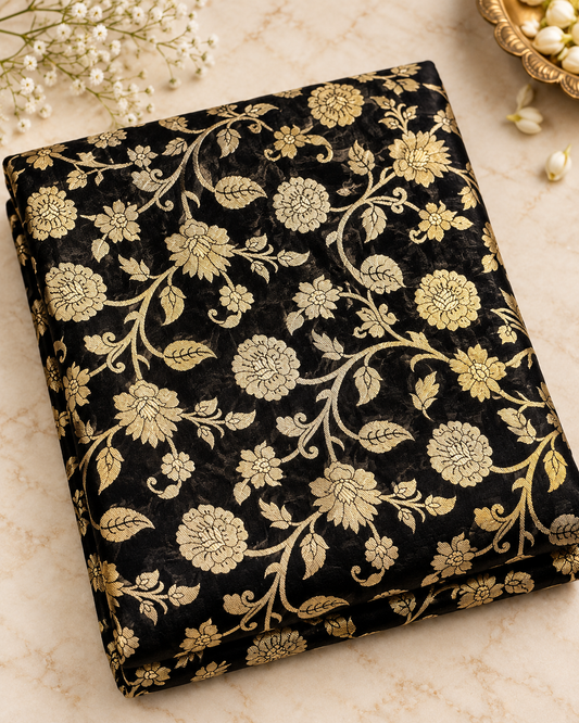 Brocade fabric Gold Black Jacquard Damask fabric Wedding dress bridal Silk Fabric Indian Luxury High Quality Brocade Fabric by the yard NFAF225