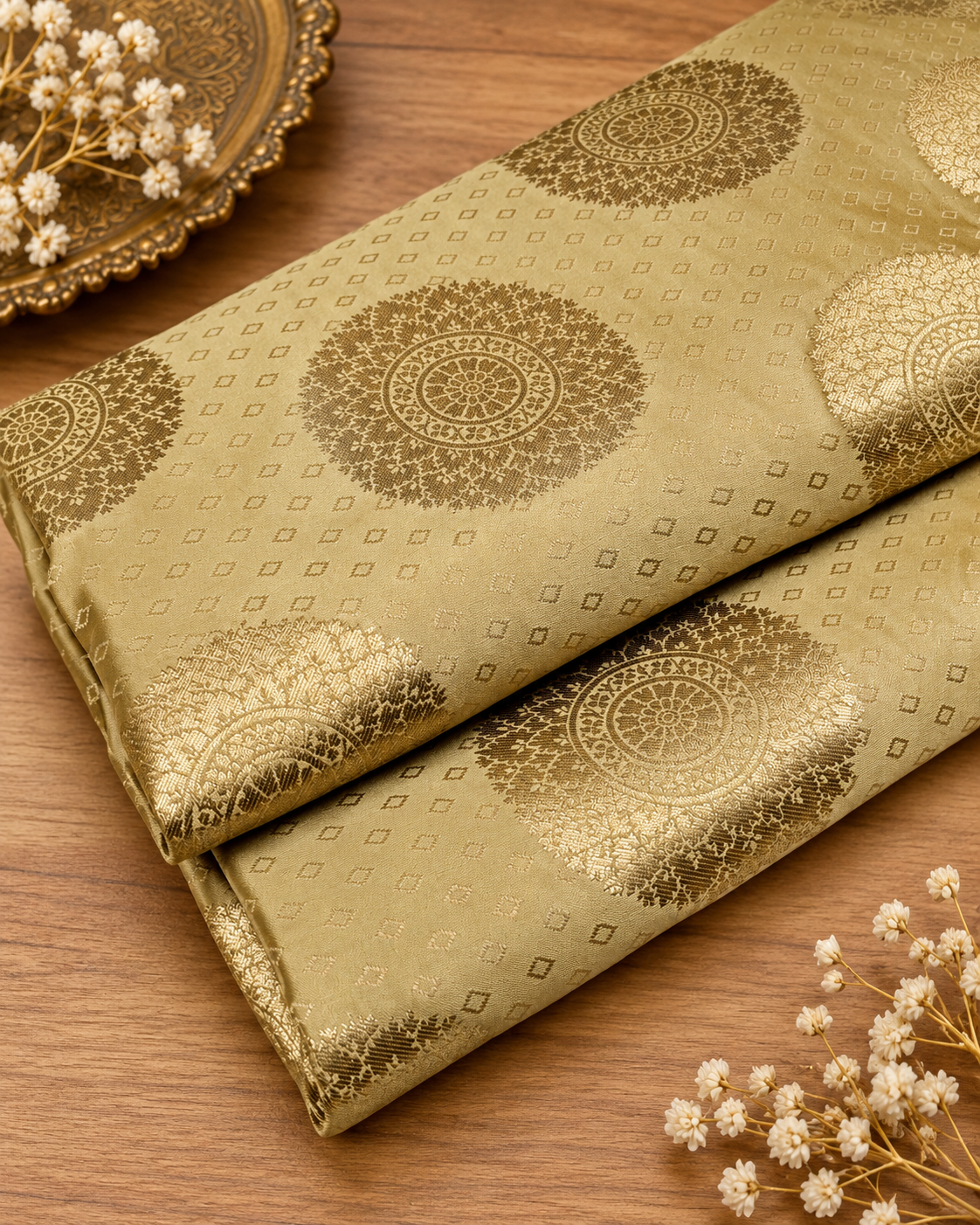 Brocade Fabric Jacquard Damask fabric Gold Floral brocade Wedding Bridal Dress Salwar Suit fabric Upholstery Home Decor Fabric by yard