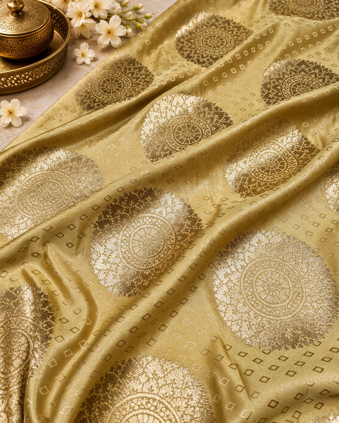 Brocade Fabric Jacquard Damask fabric Gold Floral brocade Wedding Bridal Dress Salwar Suit fabric Upholstery Home Decor Fabric by yard