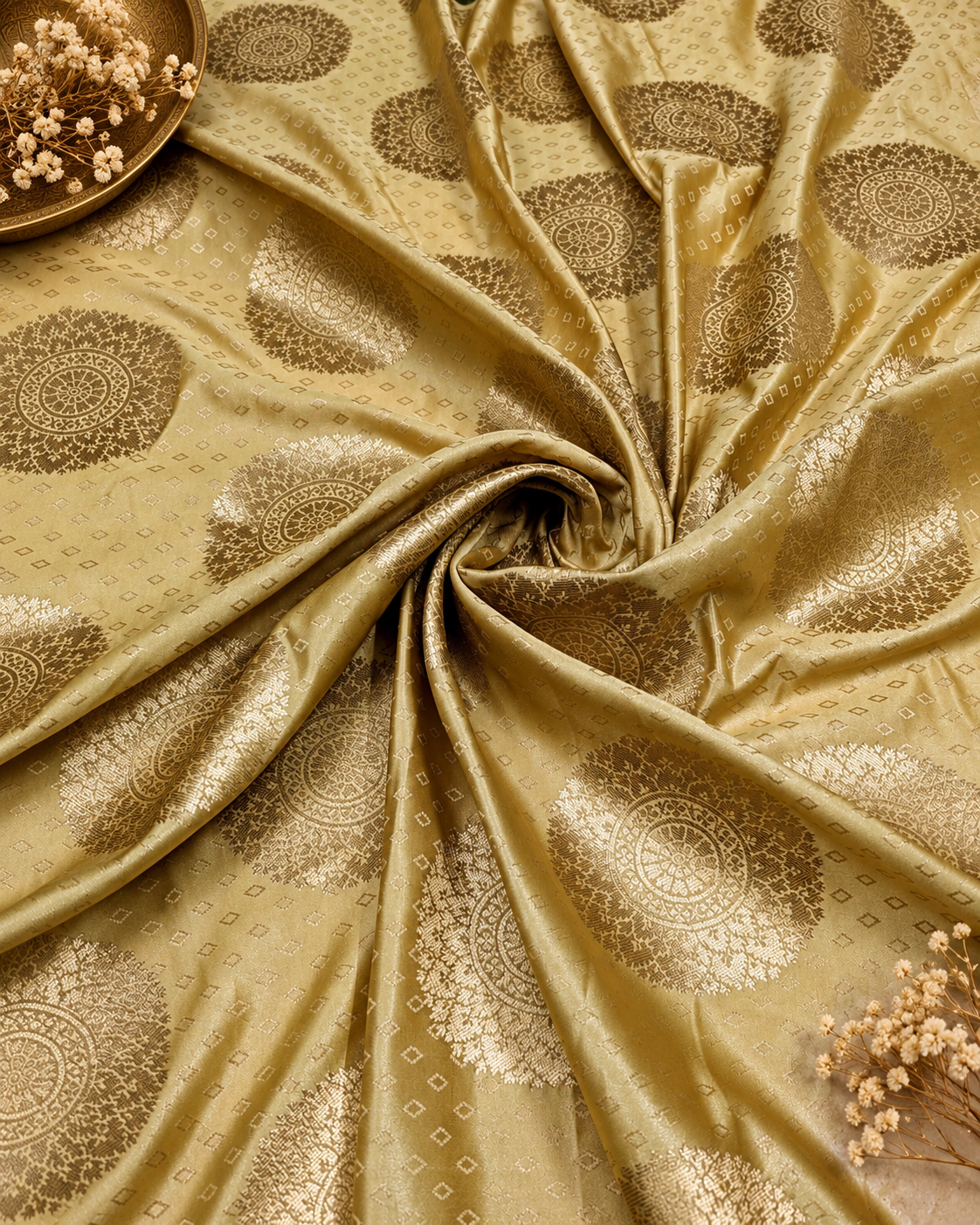 Brocade Fabric Jacquard Damask fabric Gold Floral brocade Wedding Bridal Dress Salwar Suit fabric Upholstery Home Decor Fabric by yard