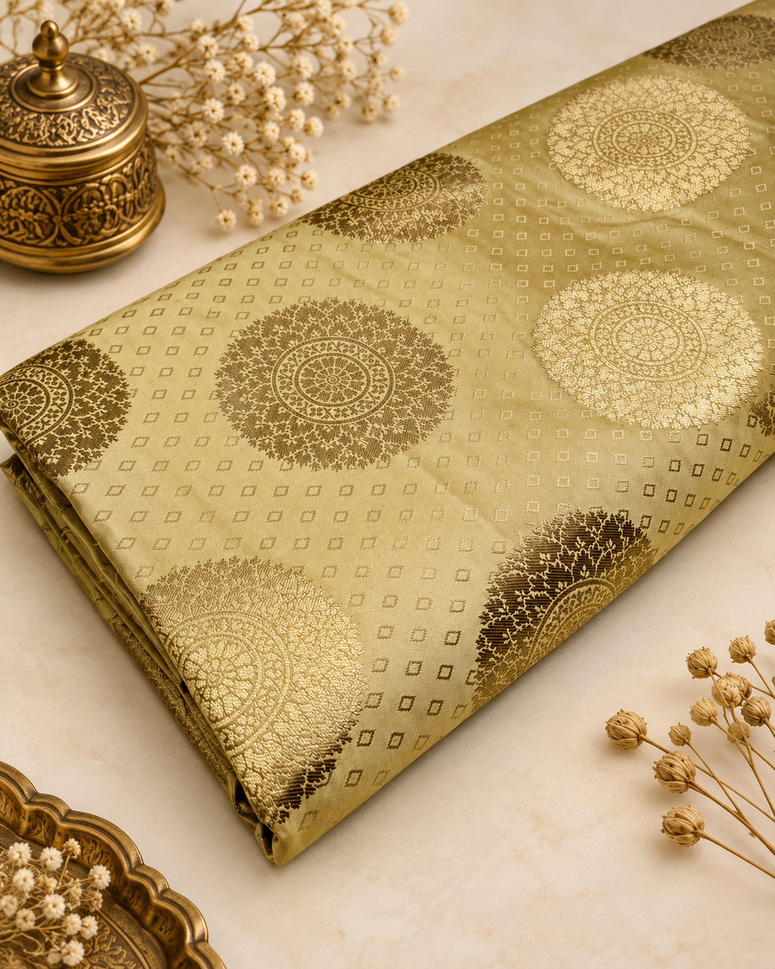 Brocade Fabric Jacquard Damask fabric Gold Floral brocade Wedding Bridal Dress Salwar Suit fabric Upholstery Home Decor Fabric by yard