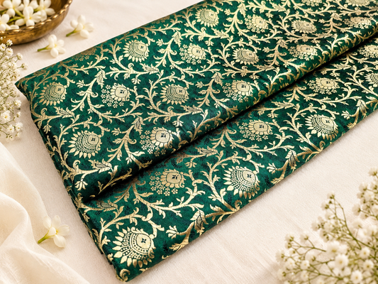 Brocade fabric Green Gold Jacquard damask fabric Gift for her Wedding bridal Dress fabric brocade decor ethnic fabric by the yard - NFAF312