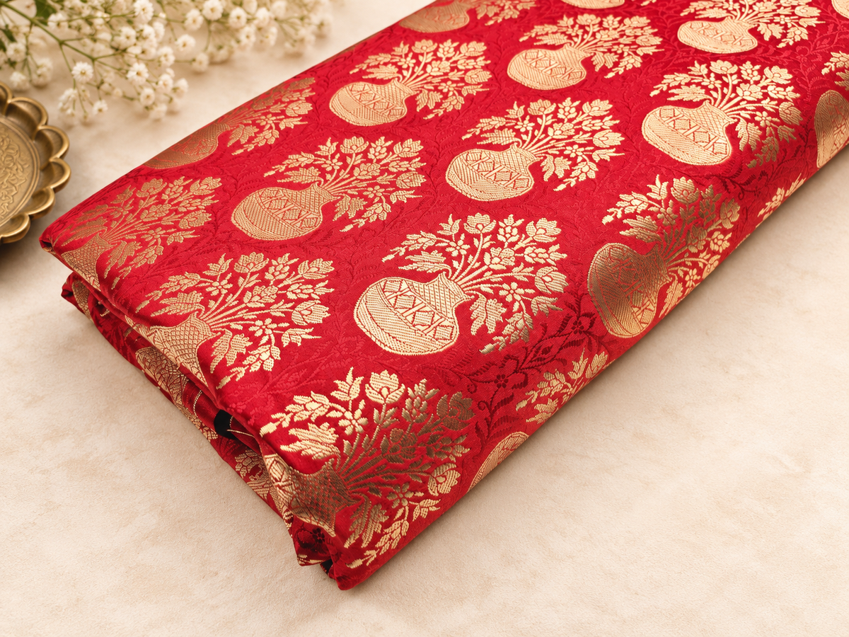 Brocade fabric Jacquard Damask fabric Wedding Bridal Brocade Dress Fabric Decor Upholsery Brocade Fabric Red Gold Fabric by the yard  - 336